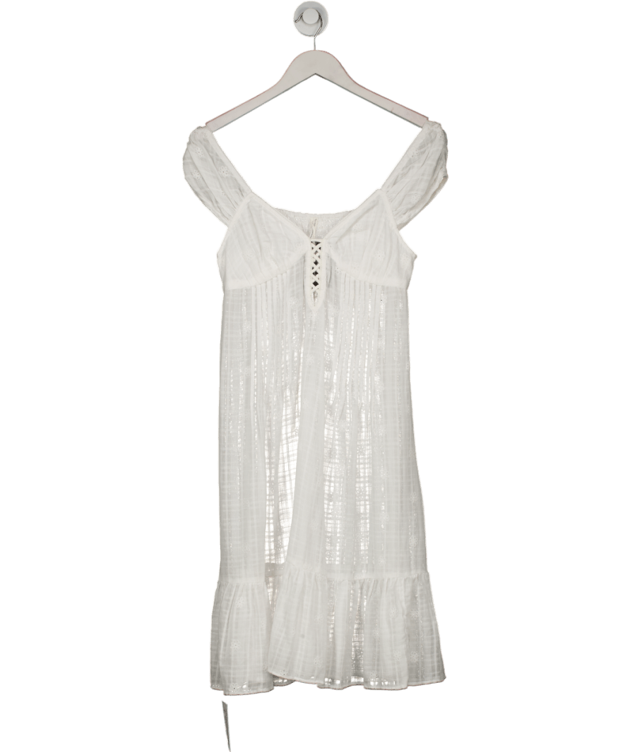 Anthropologie White Embroidered Pintuck Mini Dress UK S - Reliked