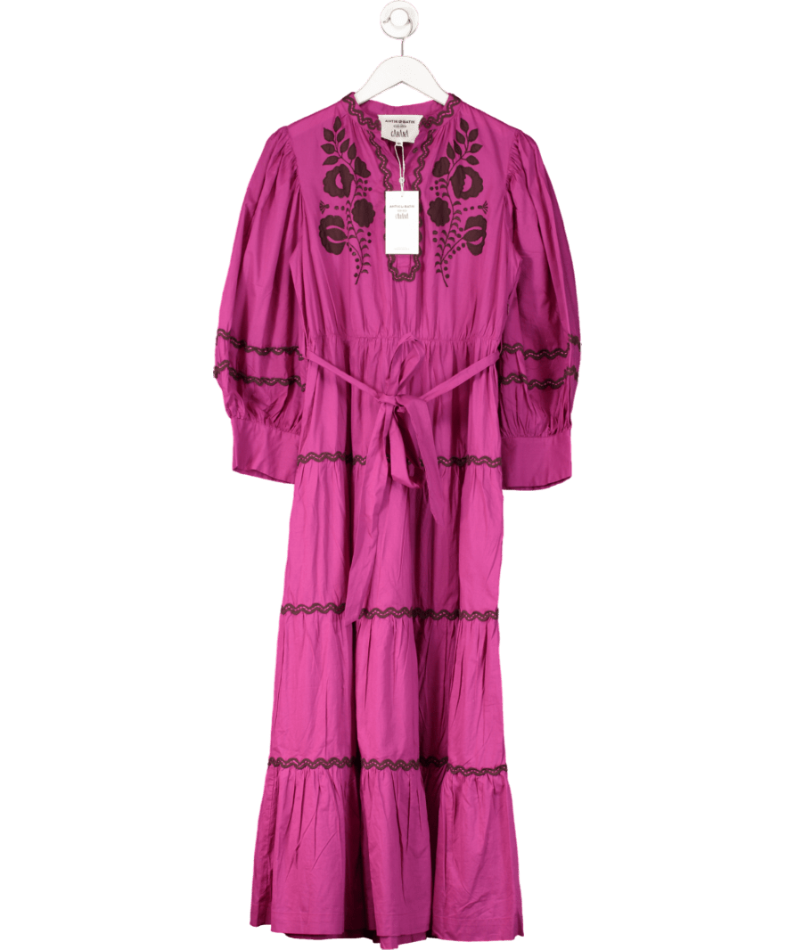 Antik Batik Purple Colette Embroidered Maxi Dress UK S - Reliked
