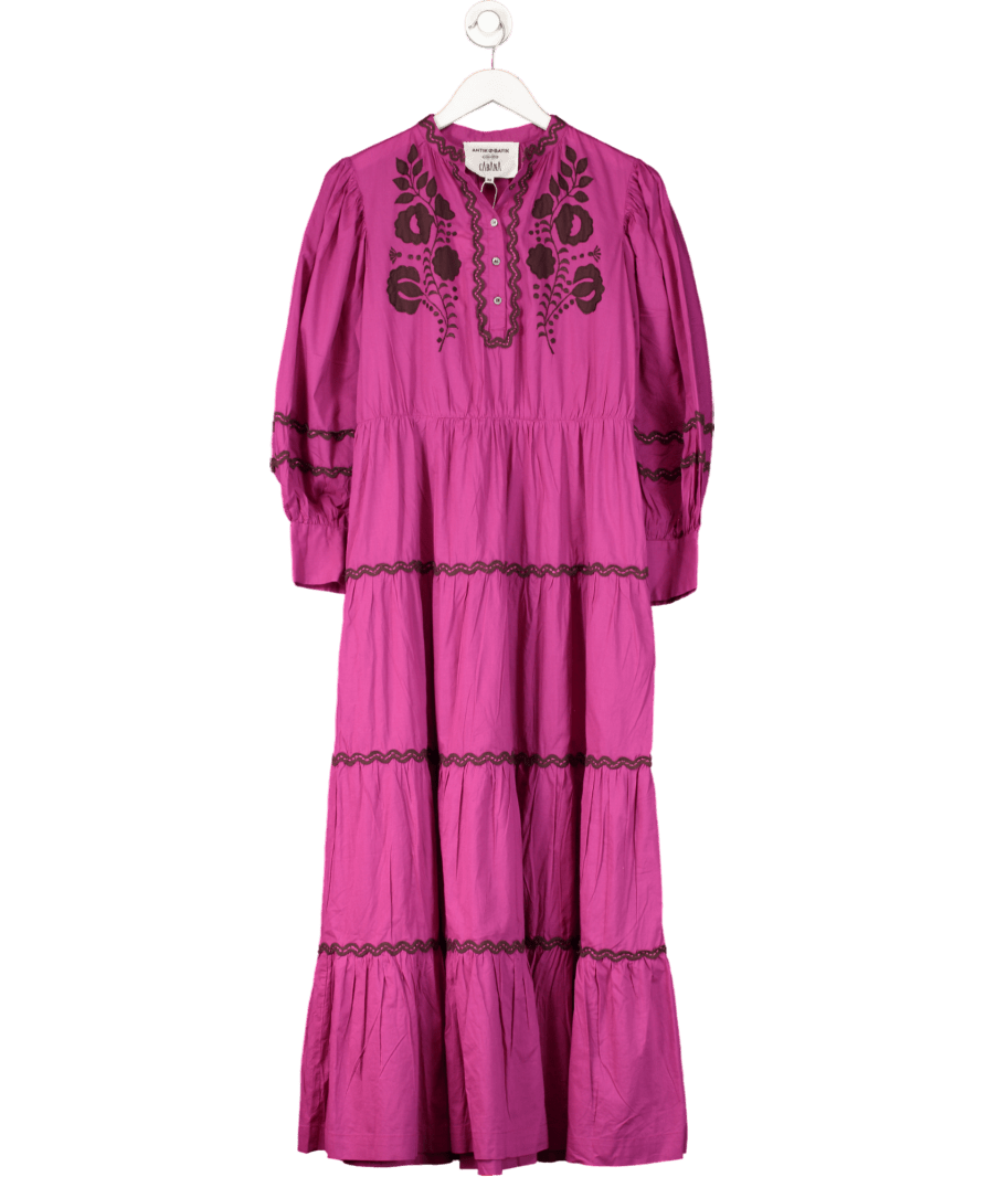 Antik Batik Purple Colette Embroidered Maxi Dress UK S - Reliked