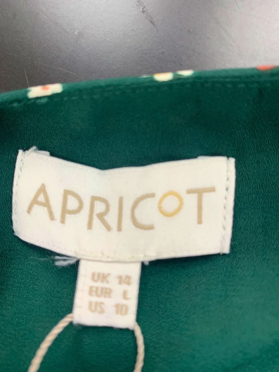 Apricot Green Ditsy Ruched V Neck Dress UK 14 - Reliked
