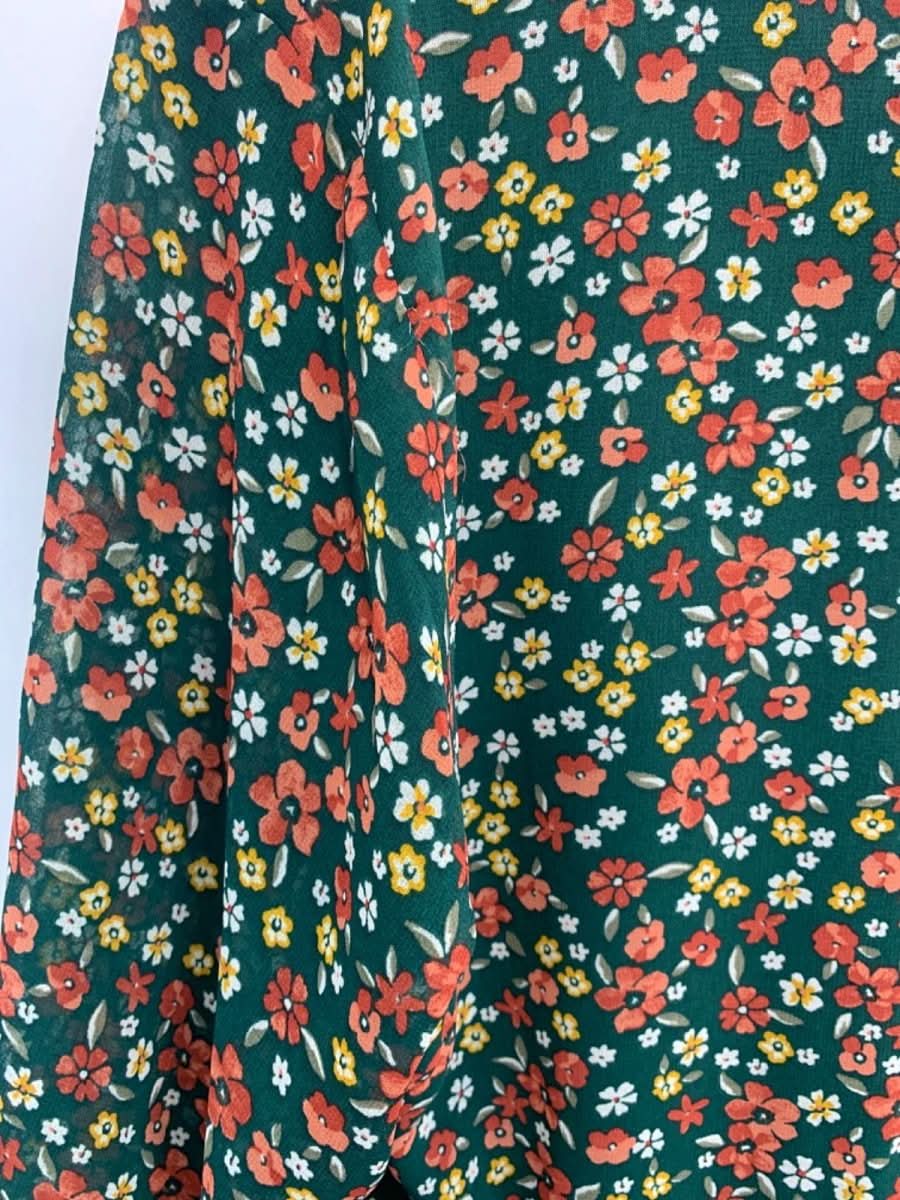 Apricot Green Floral Ruched Neck Dress UK 14 - Reliked
