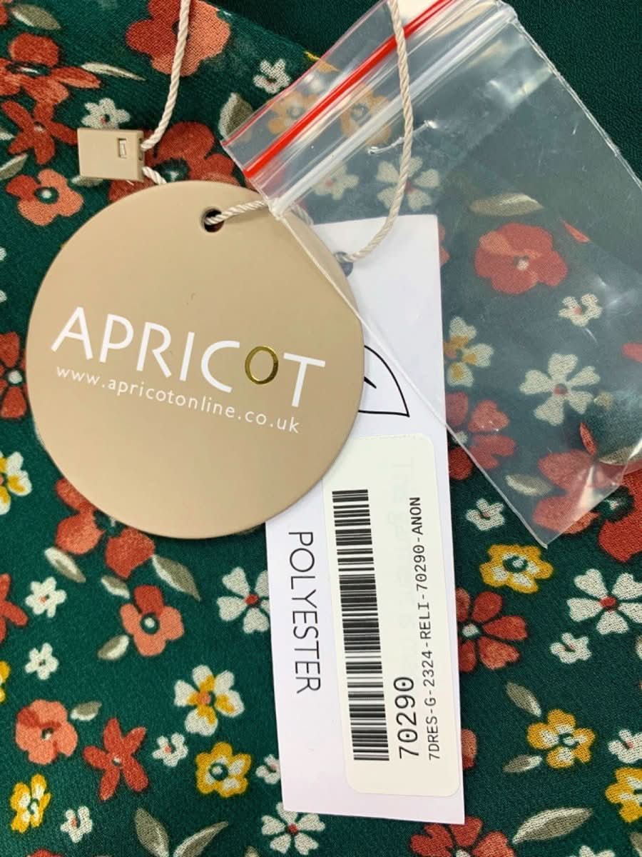 Apricot Green Floral Ruched Neck Dress UK 14 - Reliked