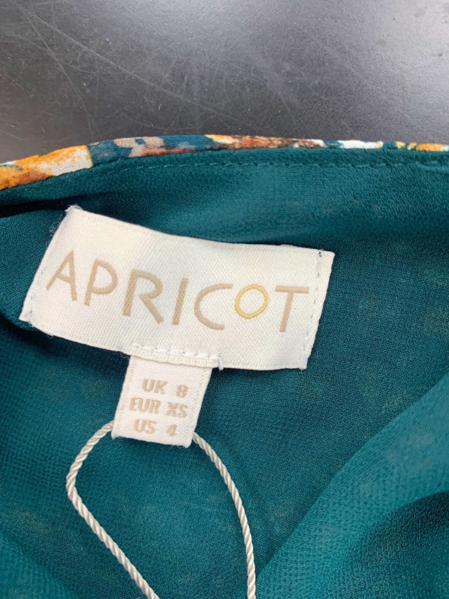 Apricot Green Floral Volume Sleeve Chiffon Tunic UK XS - Reliked