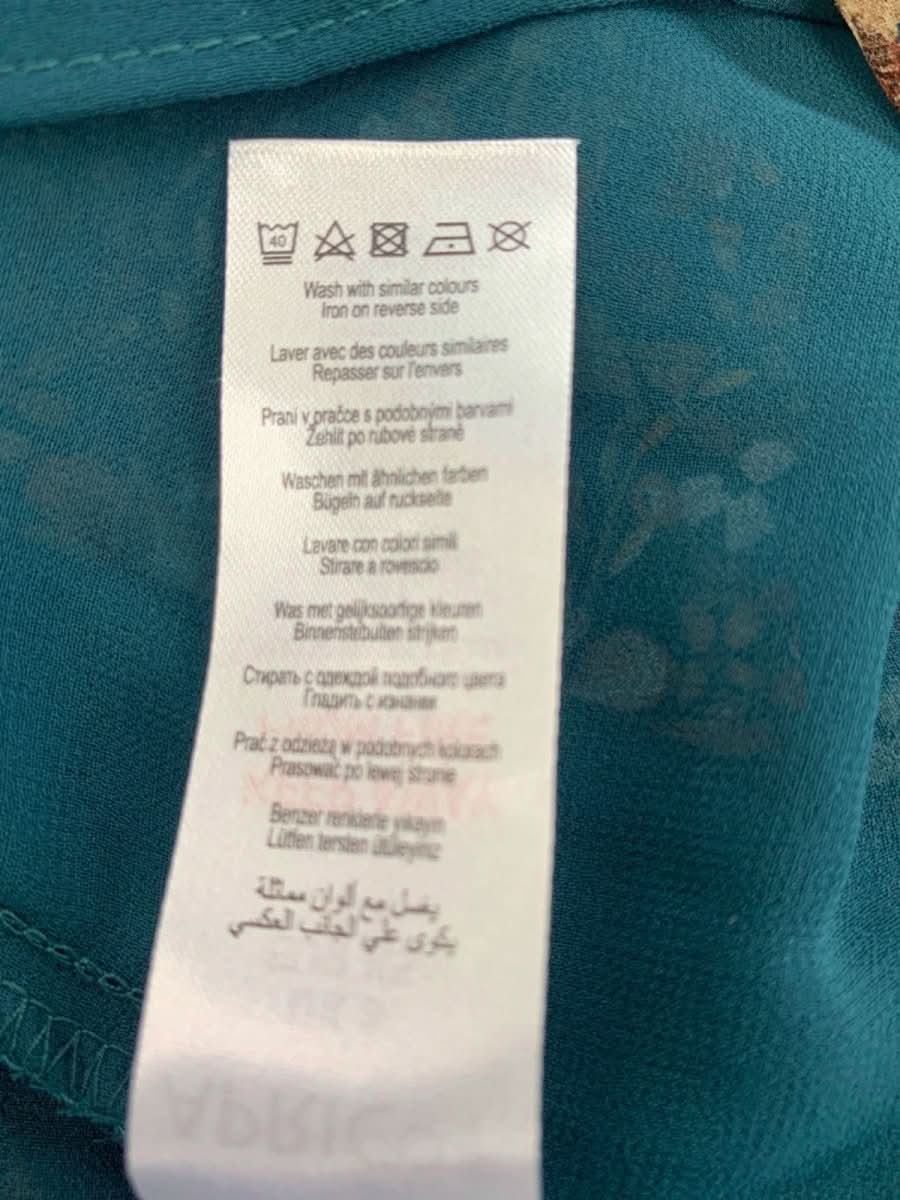 Apricot Green Floral Volume Sleeve Chiffon Tunic UK XS - Reliked