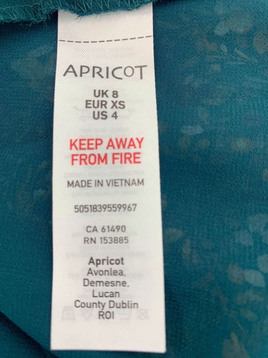 Apricot Green Floral Volume Sleeve Chiffon Tunic UK XS - Reliked