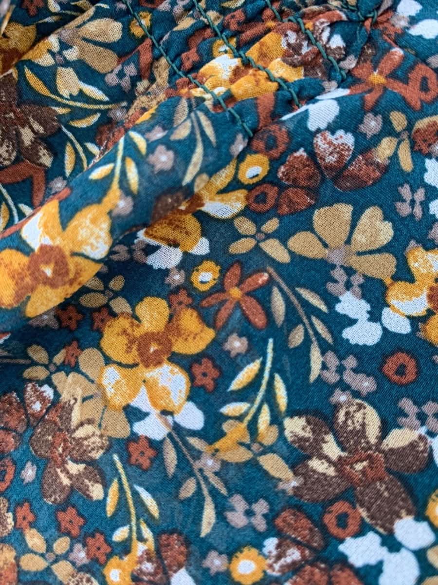 Apricot Green Floral Volume Sleeve Chiffon Tunic UK XS - Reliked