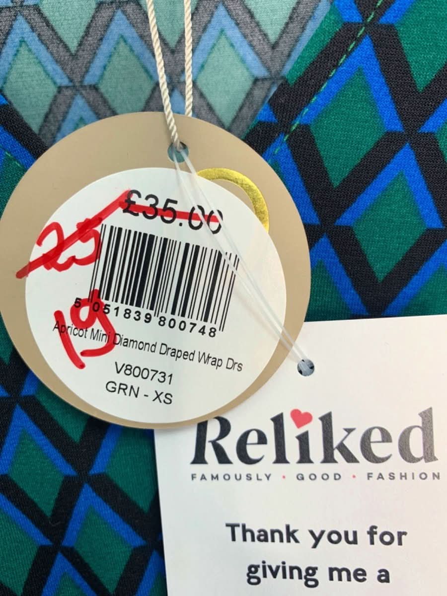 Apricot Green Mini Diamond Draped Wrap Dress UK 8 - Reliked