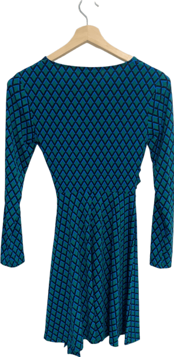 Apricot Green Mini Diamond Draped Wrap Dress UK 8 - Reliked