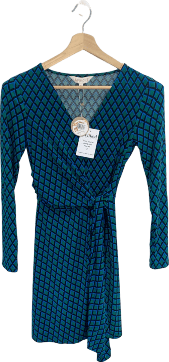 Apricot Green Mini Diamond Draped Wrap Dress UK 8 - Reliked