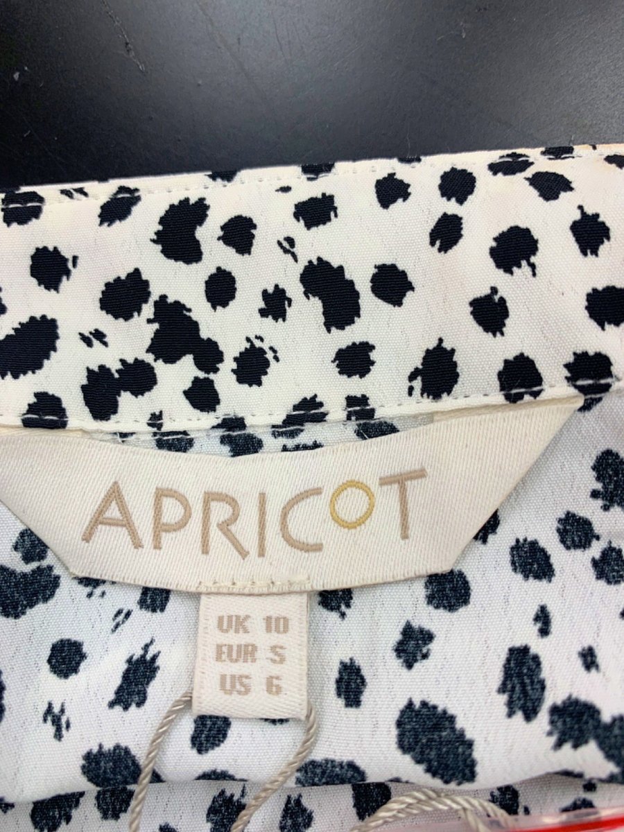 Apricot White/Black Printed Circle Hanky Hem Dress UK 10 - Reliked