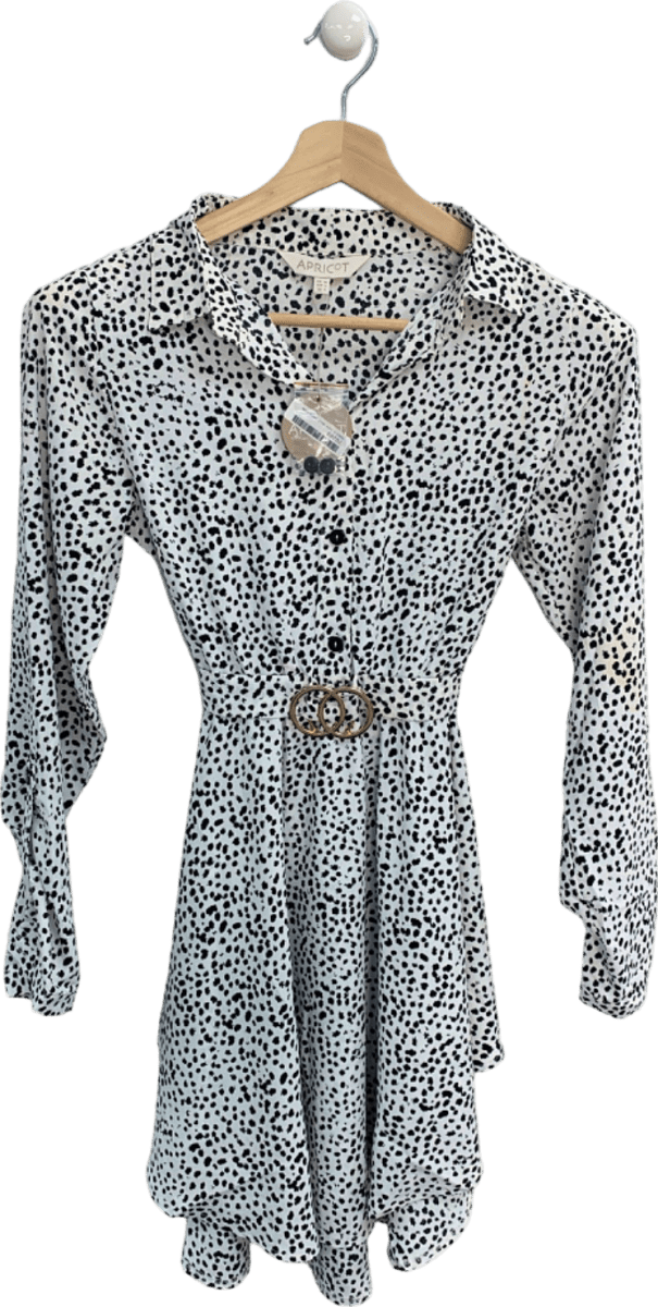 Apricot White/Black Printed Circle Hanky Hem Dress UK 10 - Reliked