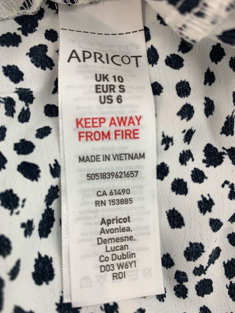 Apricot White/Black Printed Circle Hanky Hem Dress UK 10 - Reliked