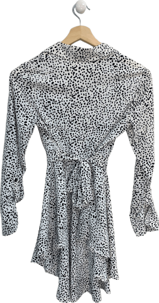 Apricot White/Black Printed Circle Hanky Hem Dress UK 10 - Reliked