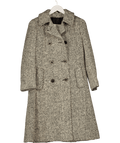 Aquascutum Black White Herringbone Wool Double Breasted Coat UK XS - Reliked