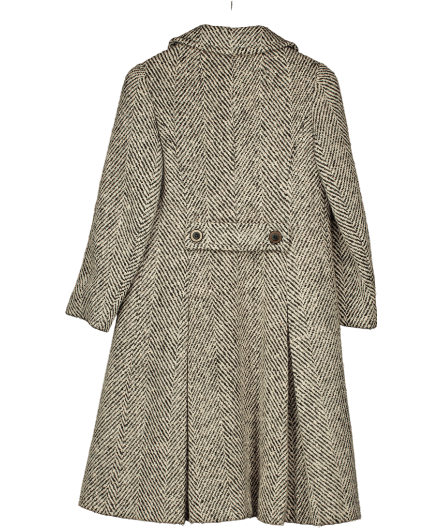 Aquascutum Black White Herringbone Wool Double Breasted Coat UK XS - Reliked