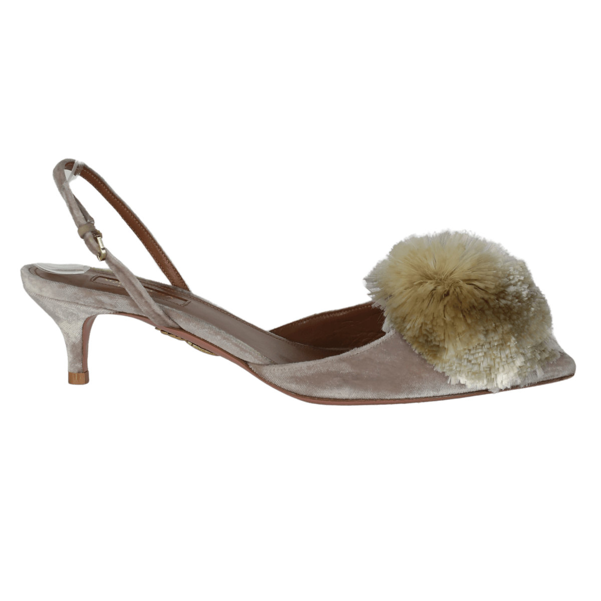 Aquazzura Beige Velvet Powder Puff Pompom Kitten Heel Shoes UK 4.5 EU 37.5 👠 - Reliked