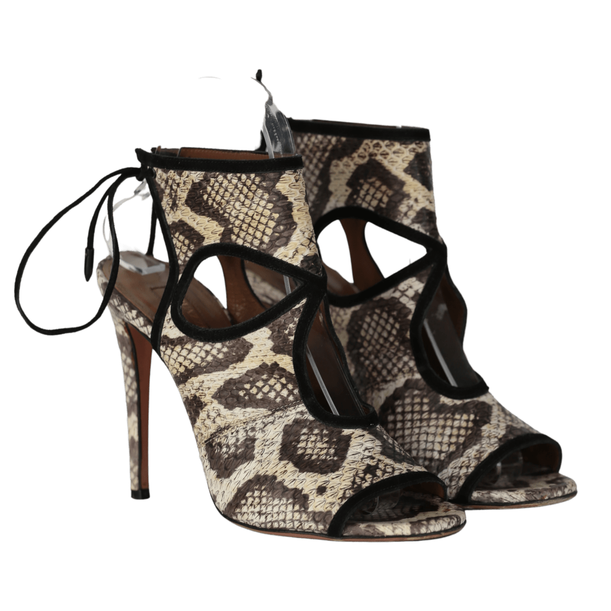 Aquazzura Sexy Thing Python Print Peep Toe Pumps In Beige Leather UK 4 EU 37 👠 - Reliked