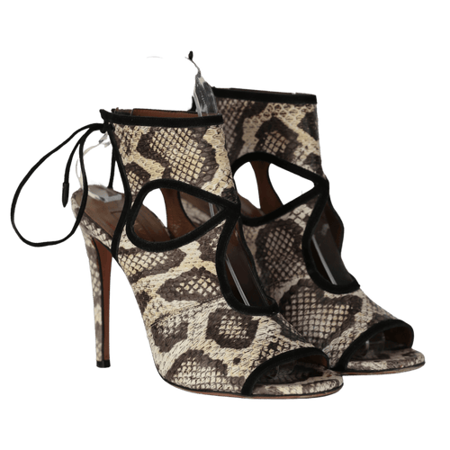 Aquazzura Sexy Thing Python Print Peep Toe Pumps In Beige Leather UK 4 EU 37 👠 - Reliked