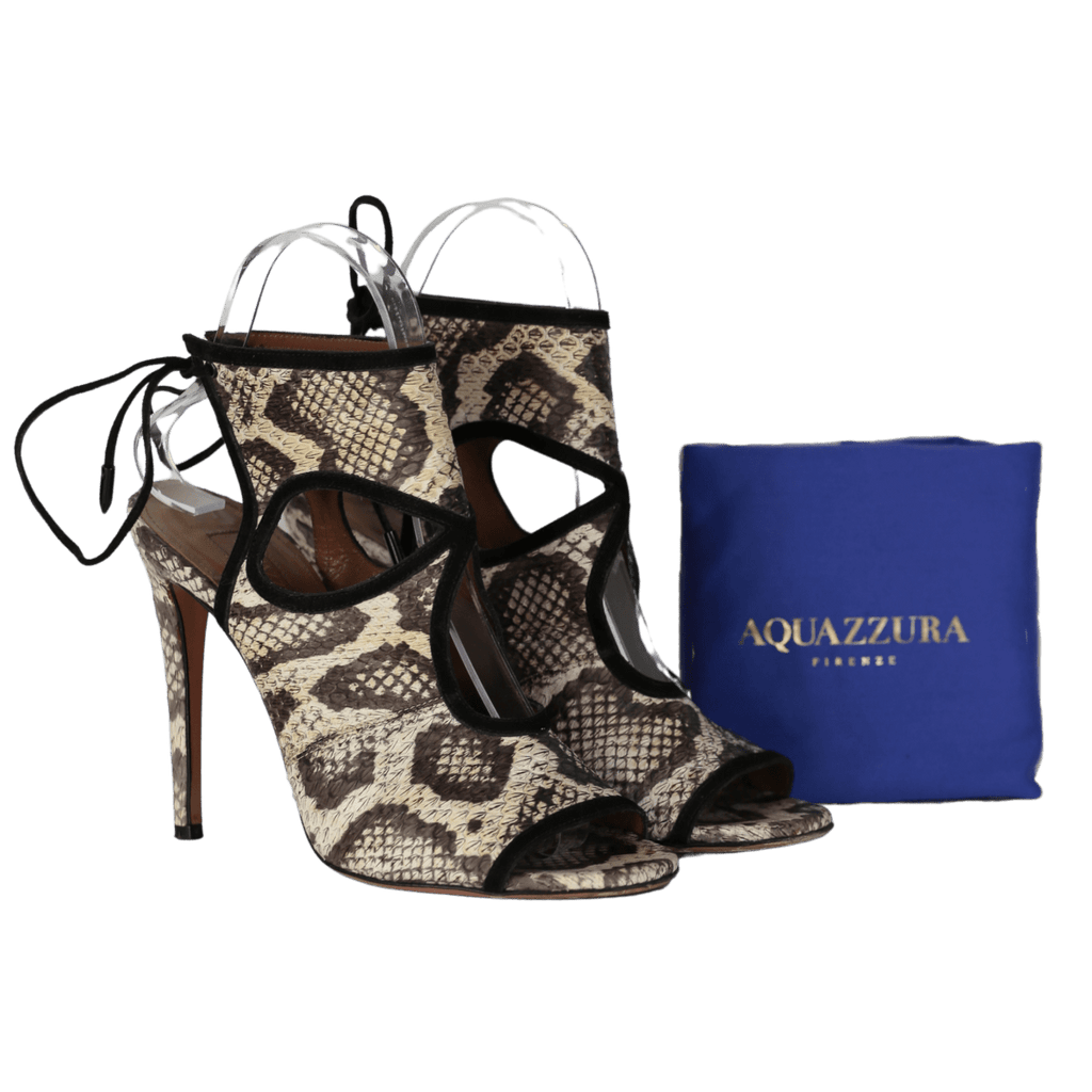 Aquazzura Sexy Thing Python Print Peep Toe Pumps In Beige Leather UK 4 EU 37 👠 - Reliked