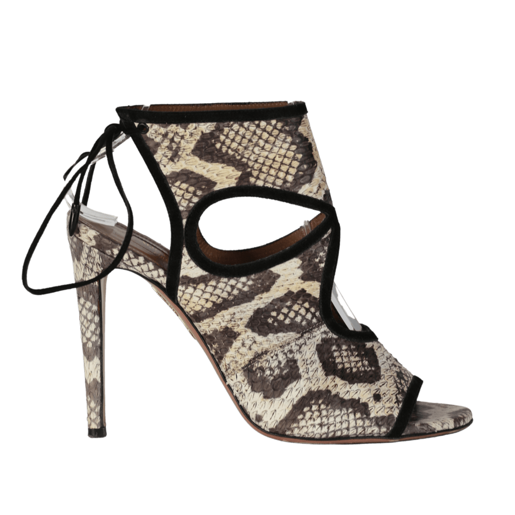 Aquazzura Sexy Thing Python Print Peep Toe Pumps In Beige Leather UK 4 EU 37 👠 - Reliked