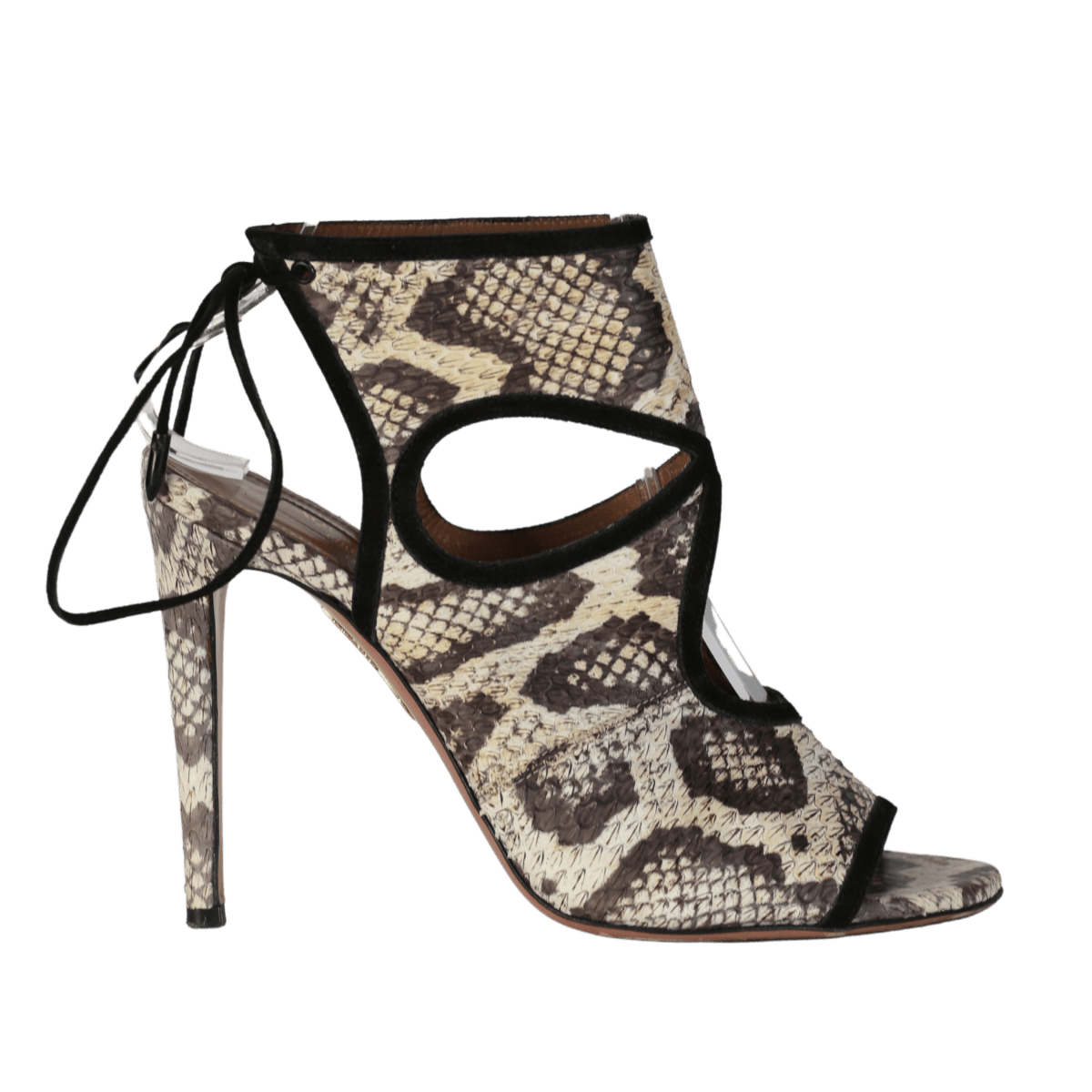 Aquazzura Sexy Thing Python Print Peep Toe Pumps In Beige Leather UK 4 EU 37 👠 - Reliked