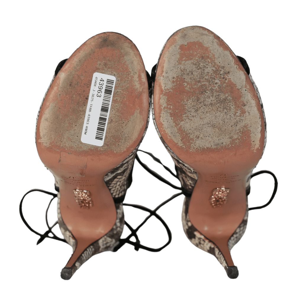 Aquazzura Sexy Thing Python Print Peep Toe Pumps In Beige Leather UK 4 EU 37 👠 - Reliked