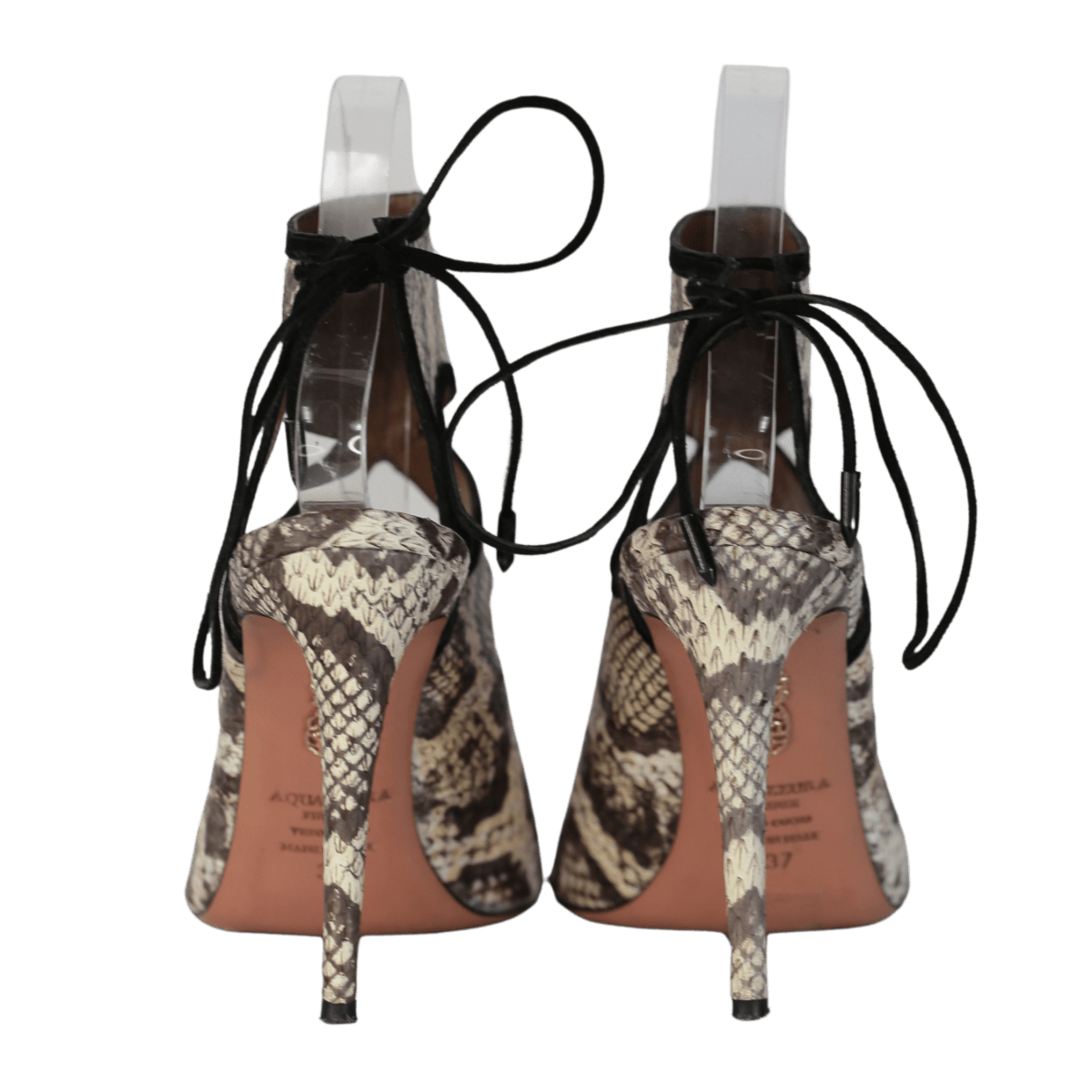 Aquazzura Sexy Thing Python Print Peep Toe Pumps In Beige Leather UK 4 EU 37 👠 - Reliked