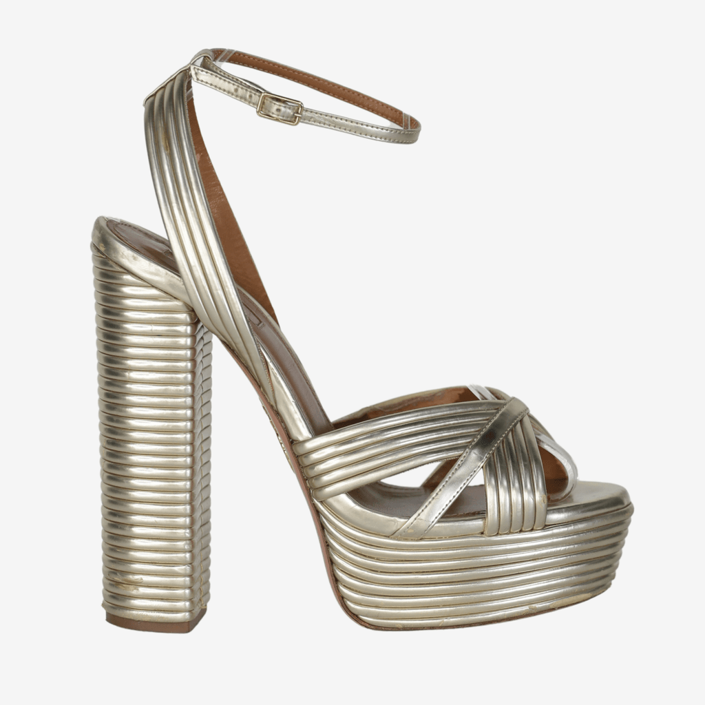Aquazzura Sundance 140 Metallic Leather Platform Sandals UK 5 EU 38 👠 - Reliked