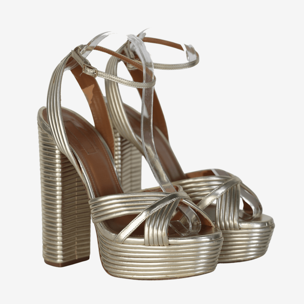 Aquazzura Sundance 140 Metallic Leather Platform Sandals UK 5 EU 38 👠 - Reliked