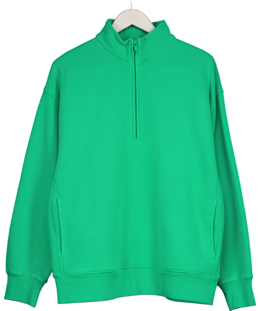 Aritzia Green Cozy Sweatfleece Boyfriend 1/2 Zip Sweatshirt UK M - Reliked