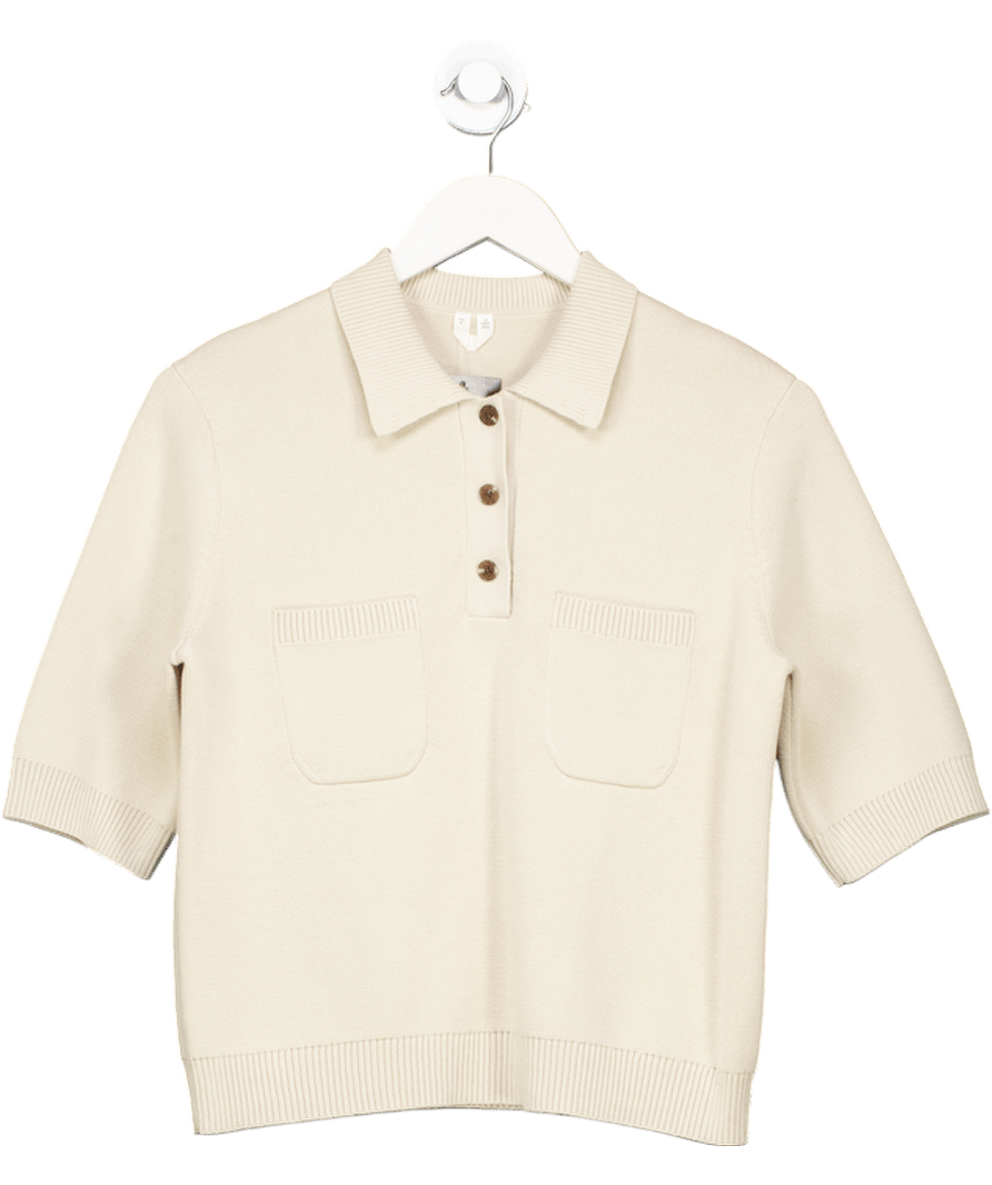 Arket Beige Cotton Knit Polo Shirt UK S - Reliked
