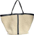 Arket Beige Straw Tote Bag with black leather trim - Reliked