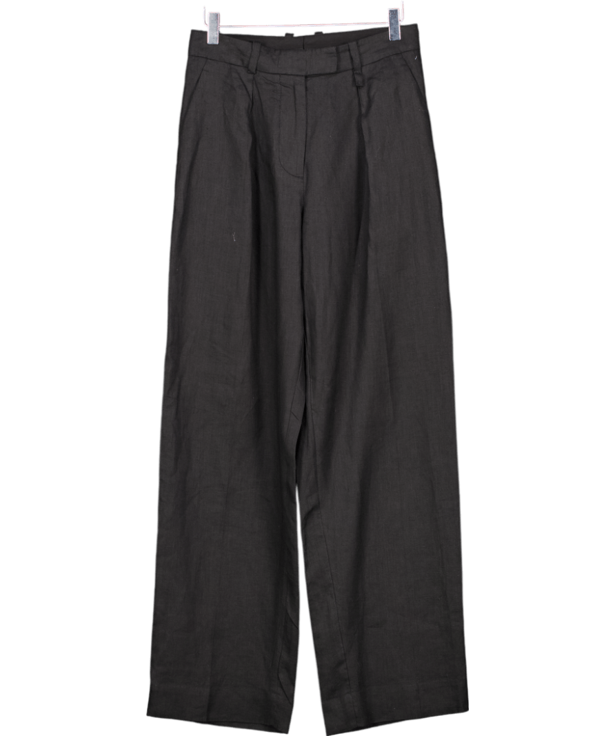 Arket Black Full Length Mid - rise Straight Leg Linen Trousers UK 8 - Reliked