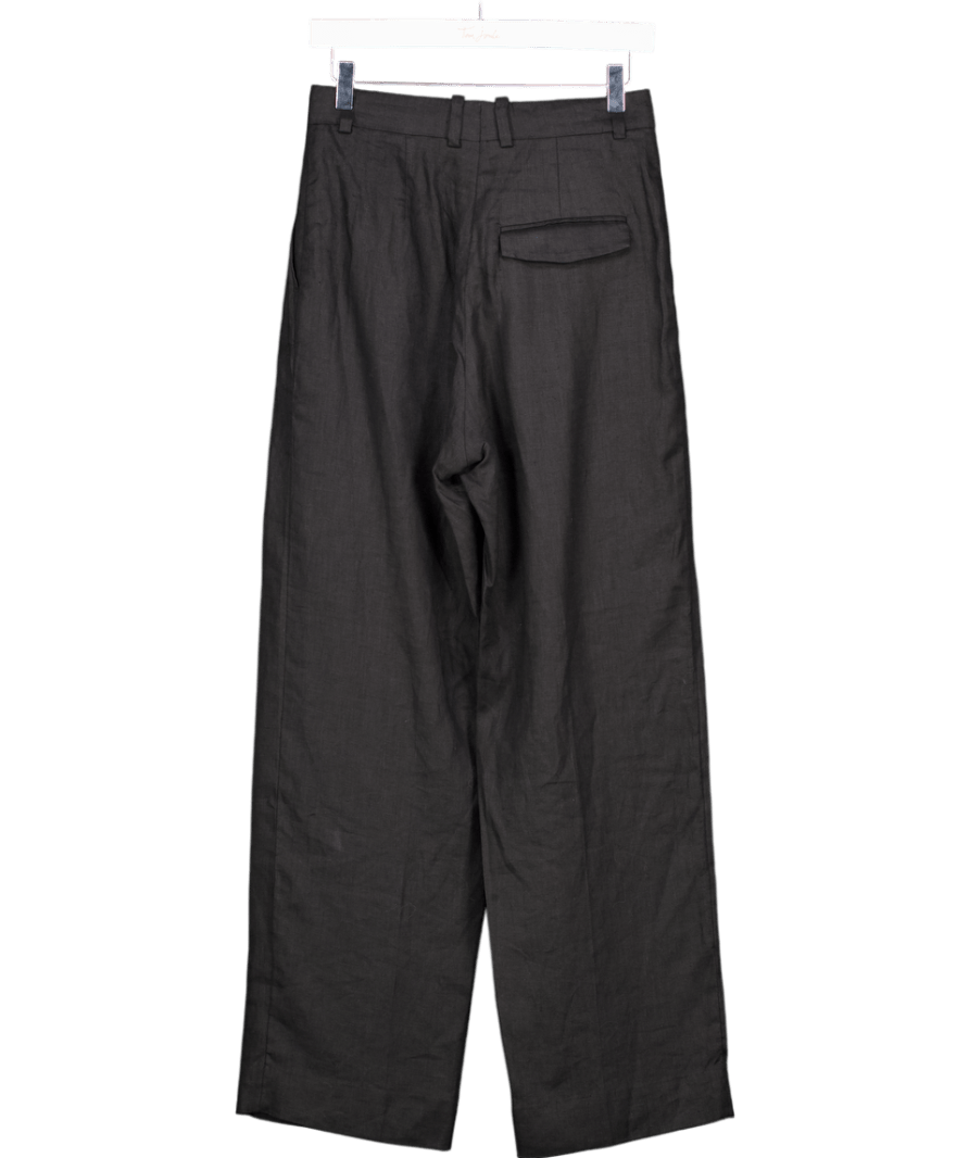 Arket Black Full Length Mid - rise Straight Leg Linen Trousers UK 8 - Reliked