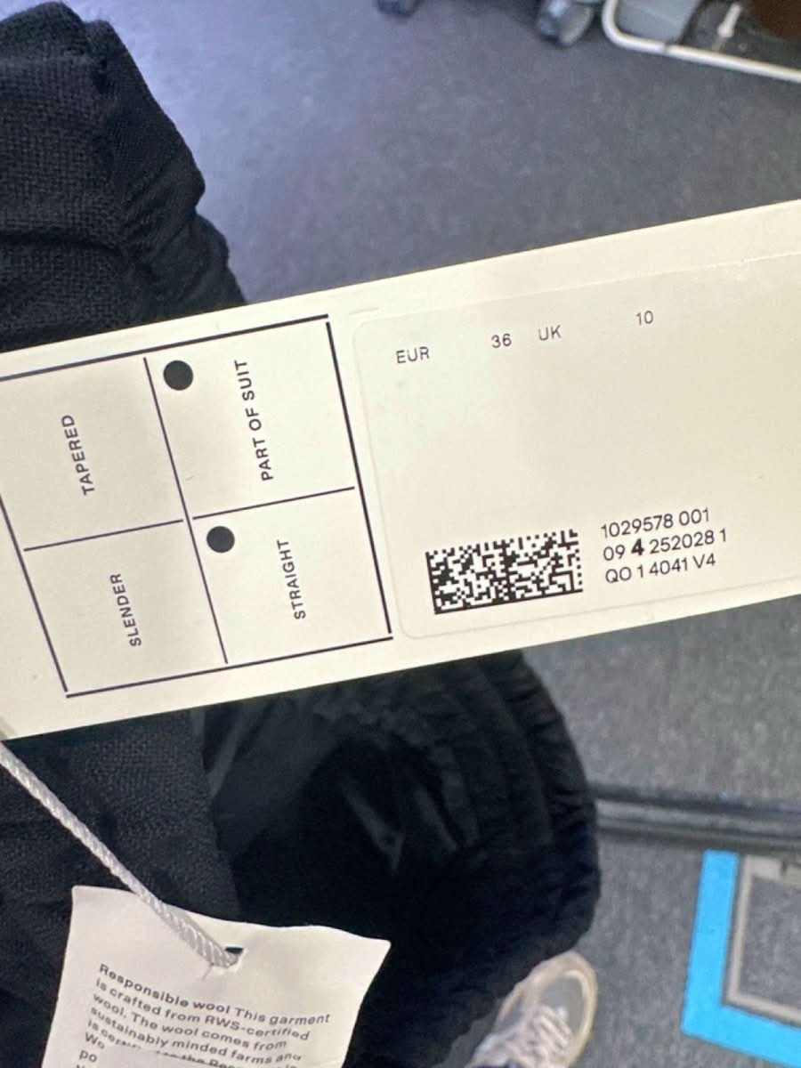 Arket Black High Waist Straight leg Wool Suit Trouser UK 10 - Reliked