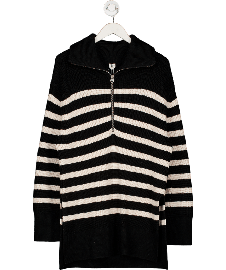 Arket Black Oversize Wool Cotton Half Zip Jumper - Black/off White UK S - Reliked