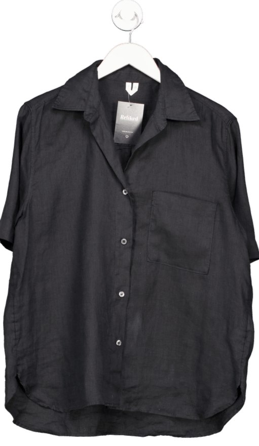Arket Black Short Sleeve Linen Resort Shirt UK S - Reliked