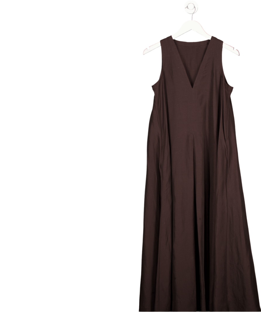 Arket Brown A - line Linen - blend Maxi Dress UK 8 - Reliked