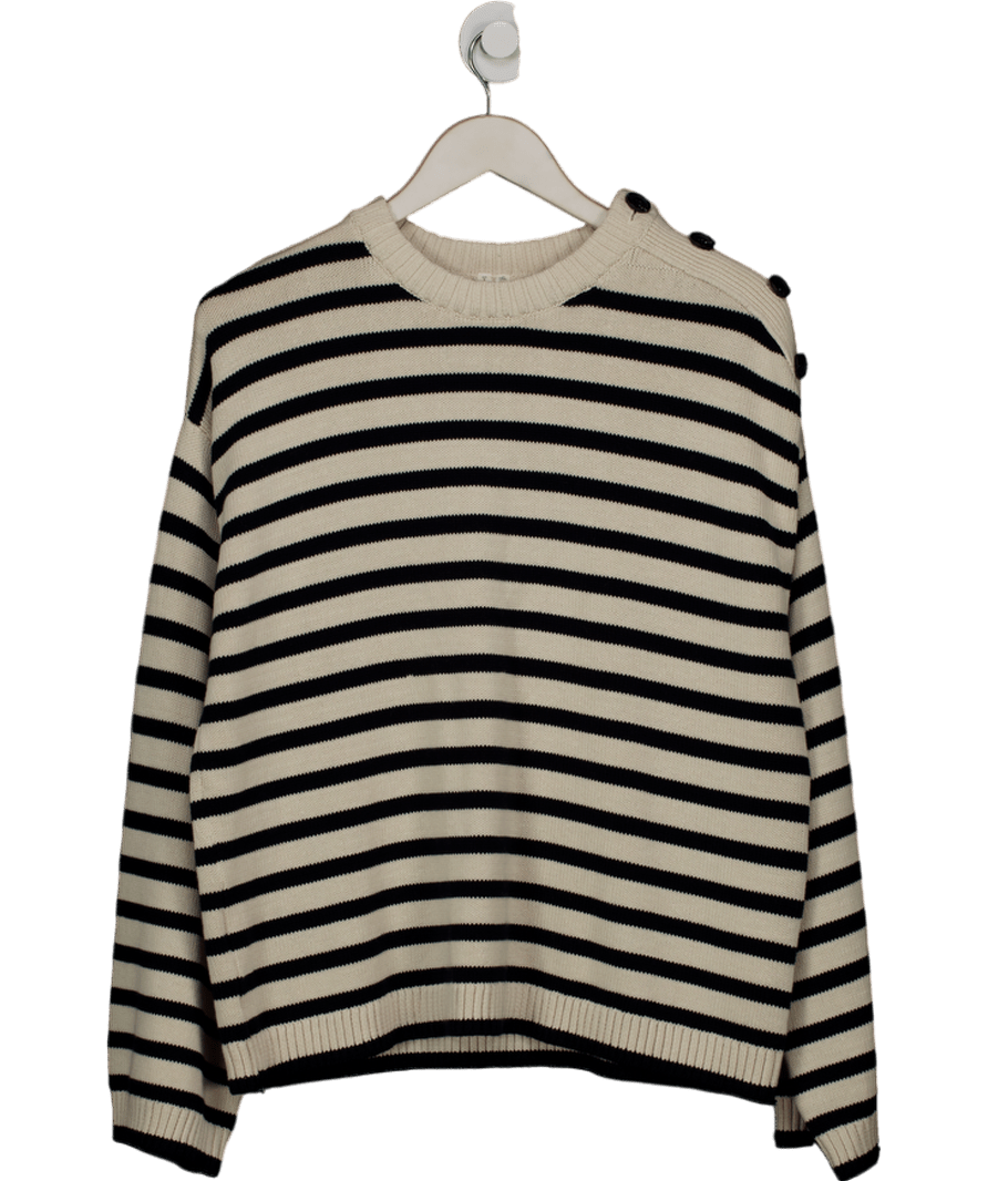 Arket Cream / Black Oversized Cotton Jumper With Button Shoulder Detail UK S - Reliked