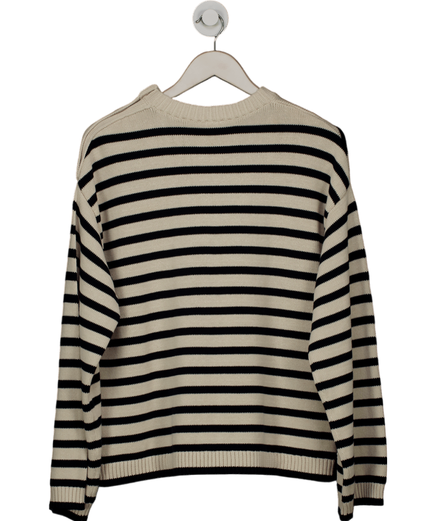 Arket Cream / Black Oversized Cotton Jumper With Button Shoulder Detail UK S - Reliked
