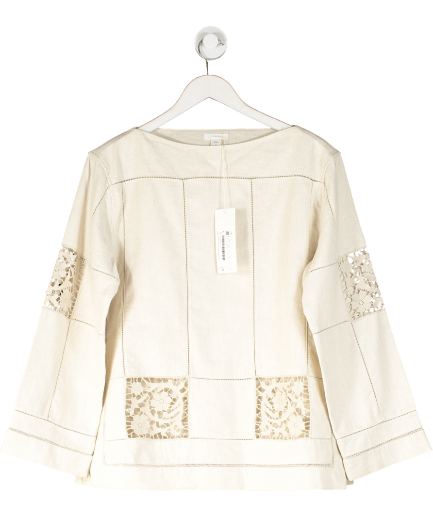 Arket Light Beige Linen Crochet Inset Top UK 8 - Reliked