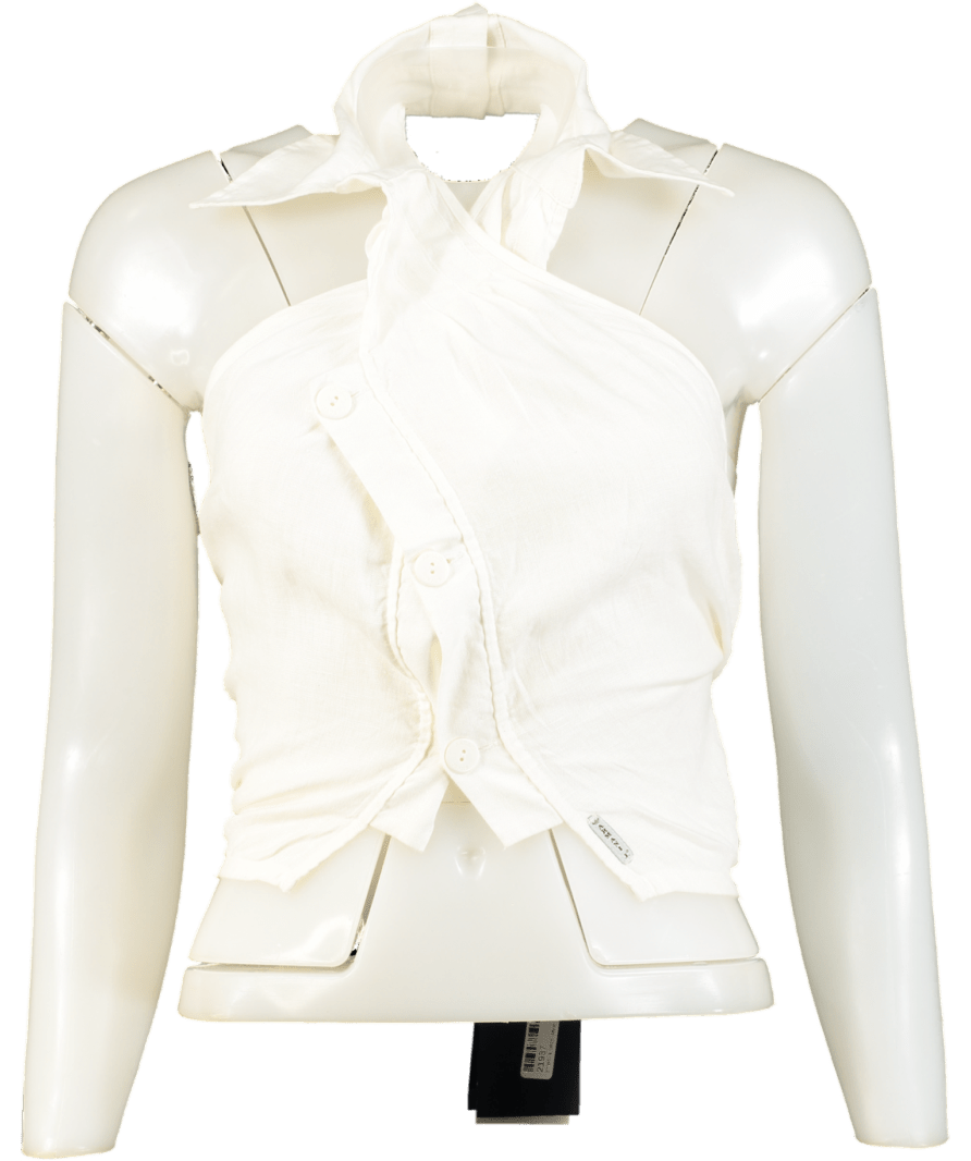 Armani Jeans Cream Pure Linen Twist Neck Shirt Top It38 UK 6 - Reliked