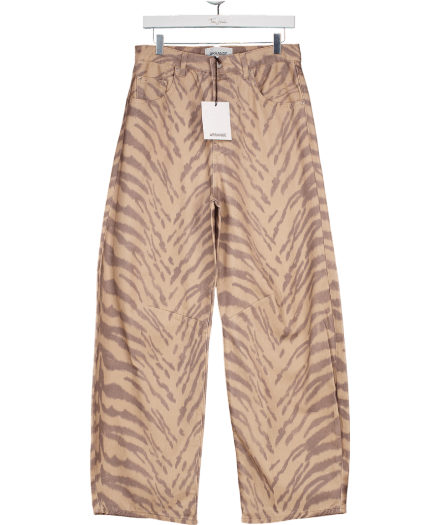 ARRANGE Beige Sydney Denim Barrel Leg Jean In Natural Tiger Print UK 10 - Reliked