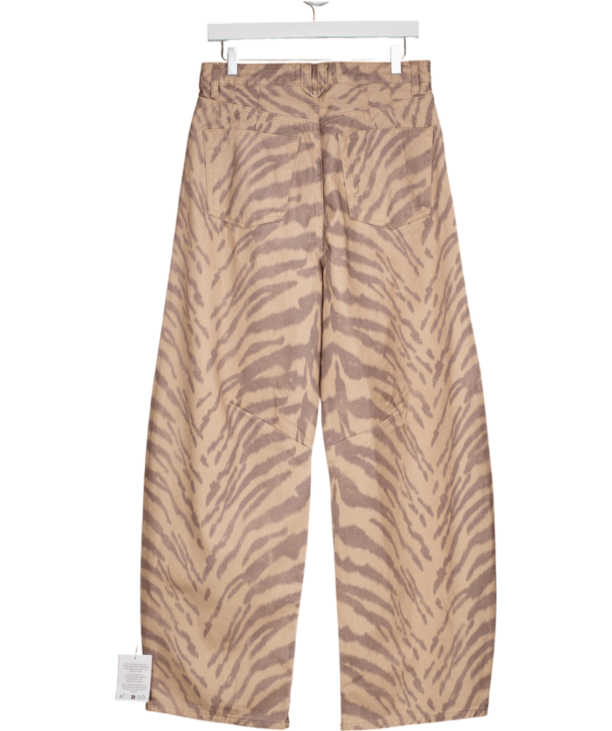ARRANGE Beige Sydney Denim Barrel Leg Jean In Natural Tiger Print UK 10 - Reliked
