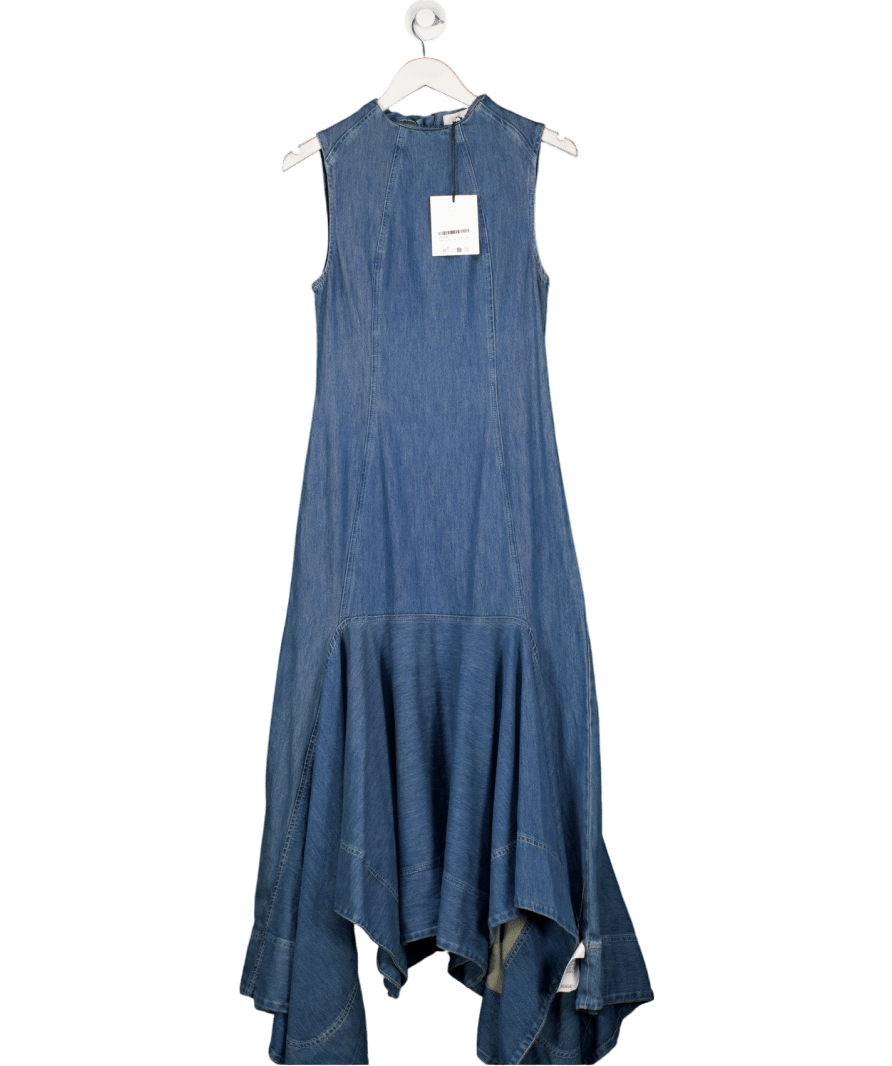 ARRANGE Blue Square Cut Midi Dress In Denim UK 10 - Reliked