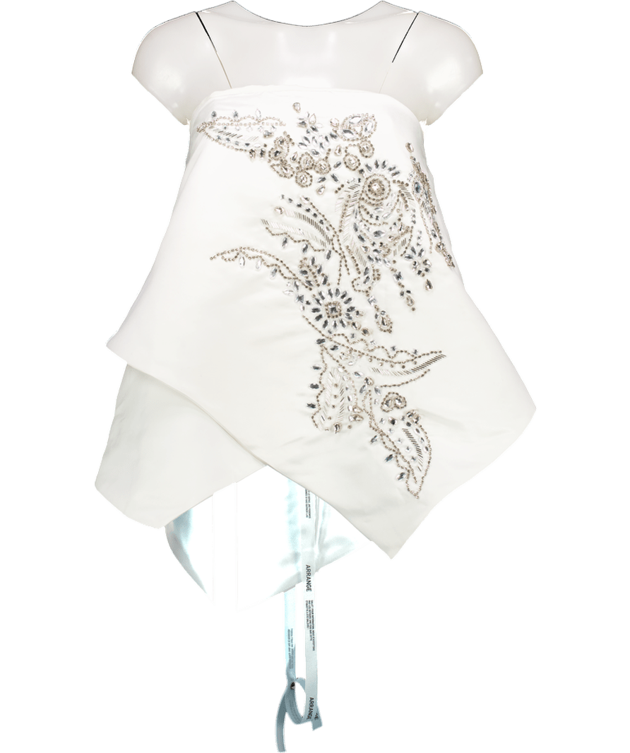 ARRANGE Embellished Bandeau Square Cut Satin Top In White UK 10 - Reliked