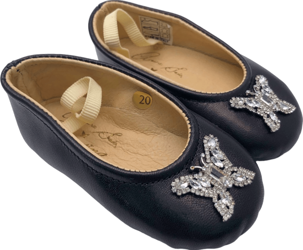 Aruna Seth Girls Black Sonatina Leather Ballet Flats Size UK 4 - Reliked