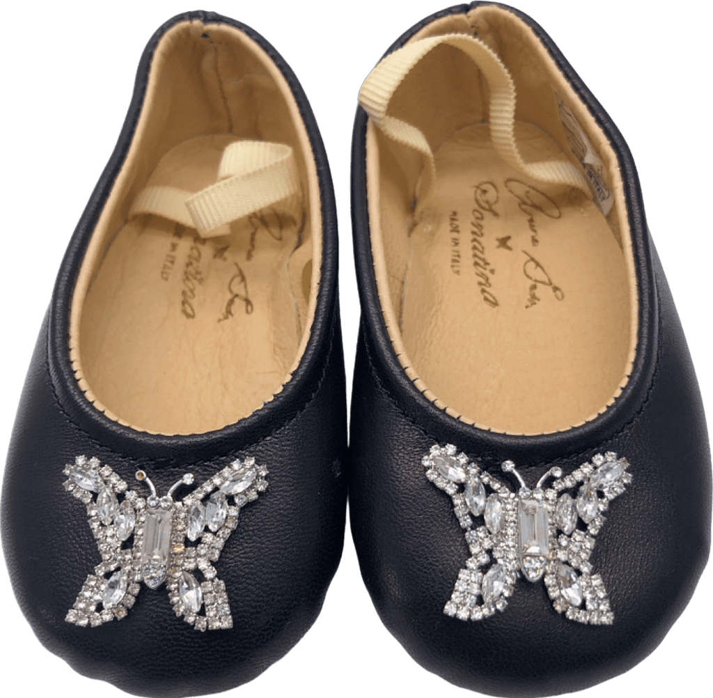 Aruna Seth Girls Black Sonatina Leather Ballet Flats Size UK 4 - Reliked