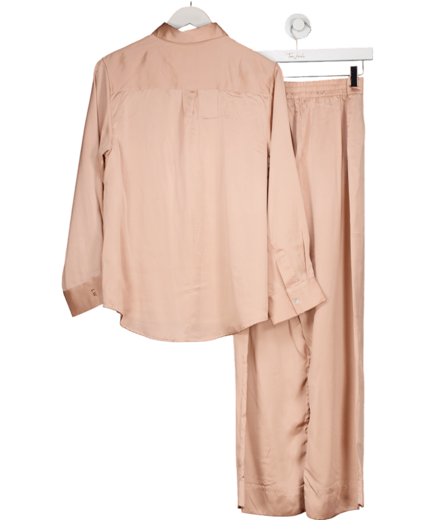 ASCENO Pink 2 - piece London Trouser And Shirt Set Pale Blush Silk - Mongrammed Cuff 'lw" UK S - Reliked