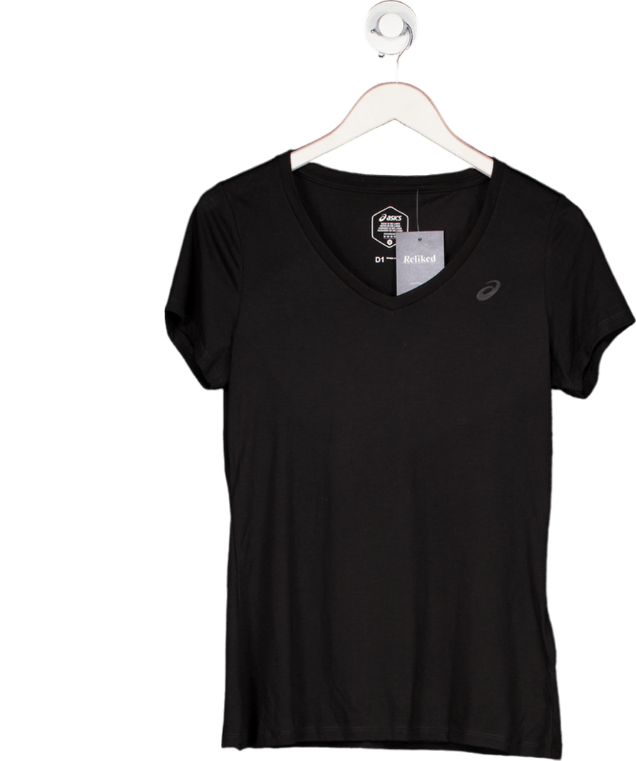 asics Black V - neck T-shirt UK M - Reliked